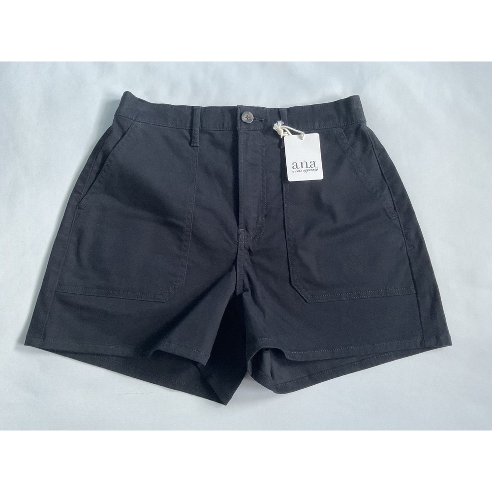 a.n.a Women's Mid-Rise Pull-On Linen‎ Blend Short Black Pockets Size  6